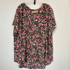 EVRI Floral Top/Blouse Short Sleeves-Plus Size 3X